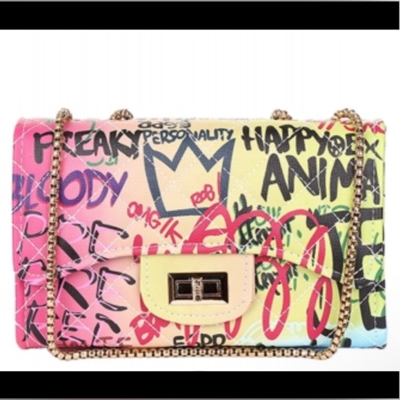 Handbags - NEW Graffiti Multicolor Print Crossbody Bag (Green)